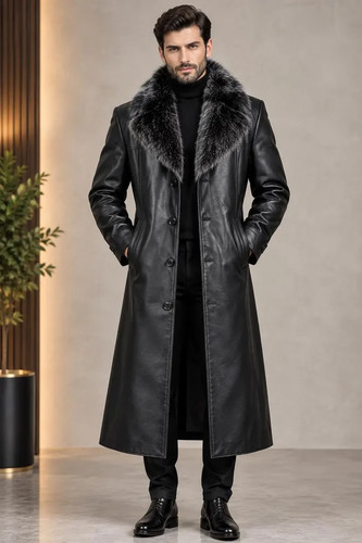 Cappotto uomo nero lungo pelle